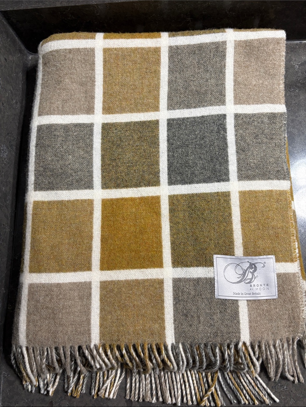 Bronte by Moon Ochre & Taupe Grid Wool Throw 56” x 66”